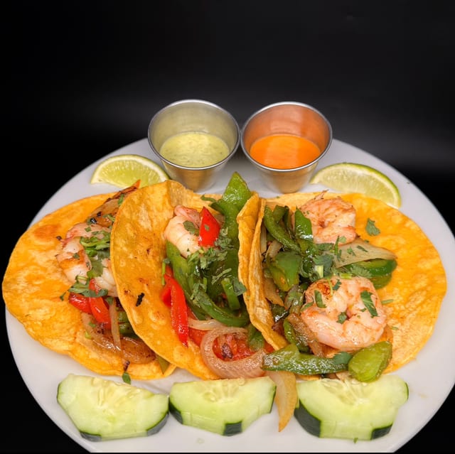 (3) Shrimp Tacos.