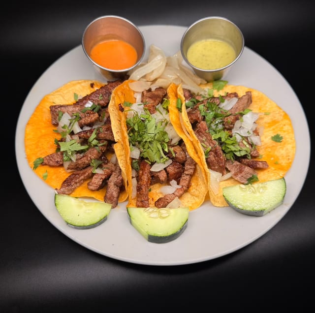 (3) Tacos Carne Asada.